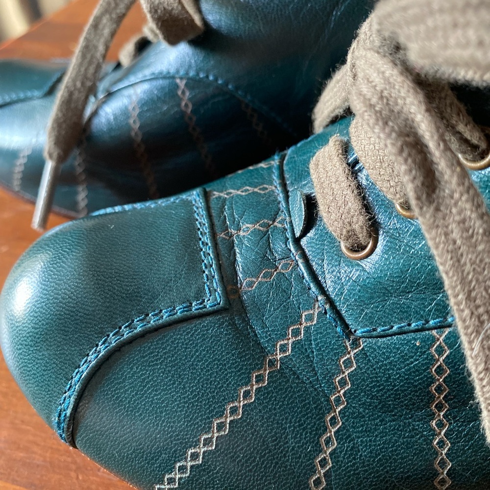 Chie Mihara Teal Leather Heels with Lace Detail - Picture 10 of 11